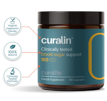 A bottle of Curalife Blood Sugar Support capsules